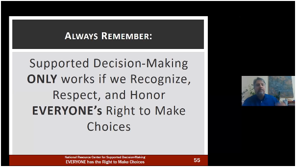 A slide from Jonathan Martinis' presentation on Supported Decision Making