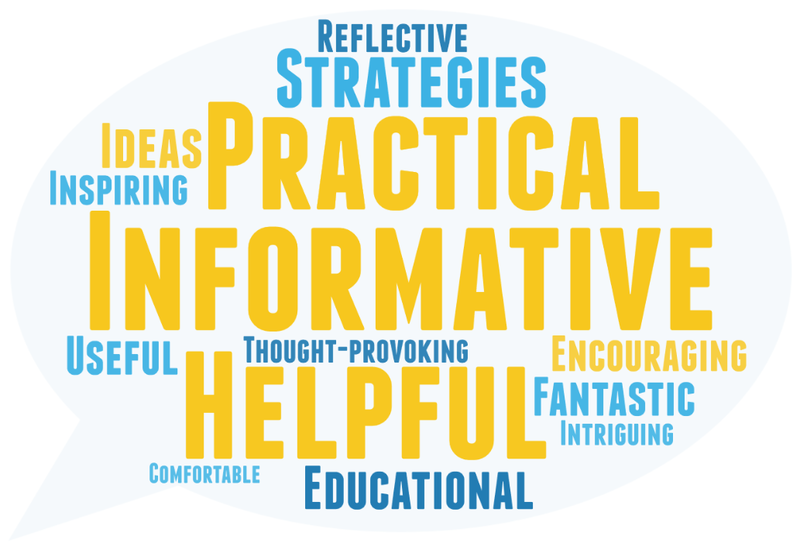 A word cloud of feedback from the Leadership Institute: practical, informative, and helpful ideas